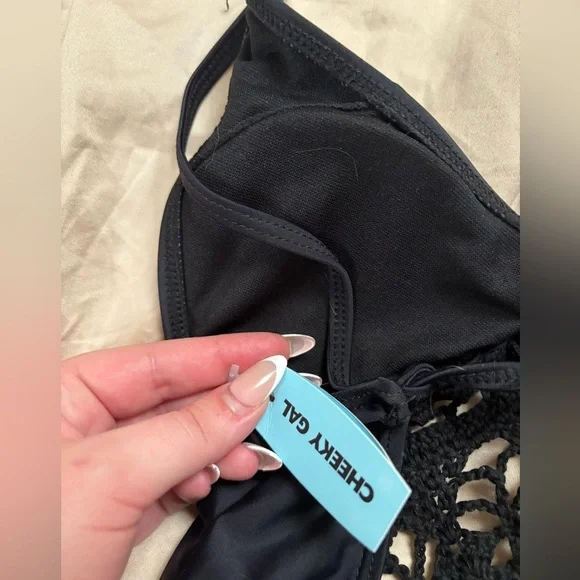 Black One-Piece Swimsuit with Crochet Detail - Picture 4 of 5